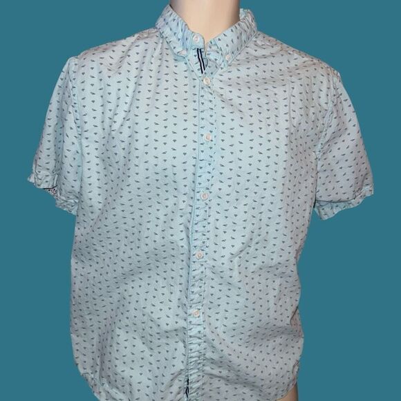 Men’s Denim & Flowers Slim Fit Short Sleeve Button Up Shirt Size Large #101 - Picture 2 of 4